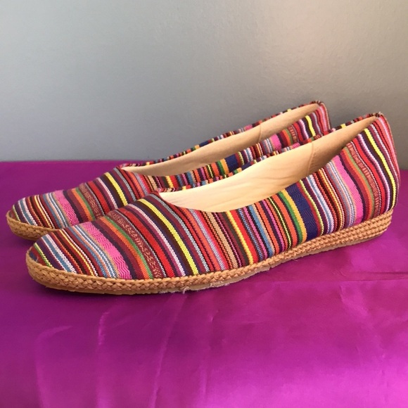 Beacon striped colorful linen slip on flat sandals Guatemalan style size 9.5 - Picture 2 of 13